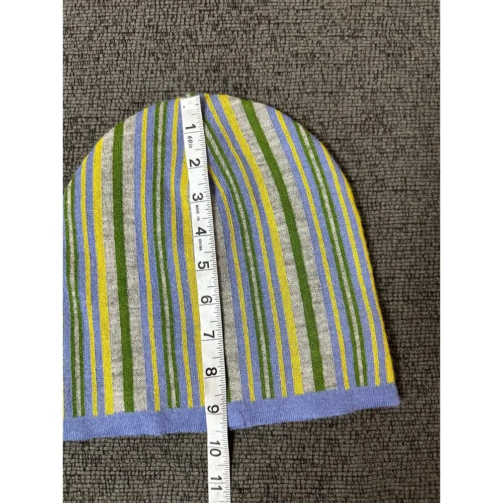 Sol Alpaca 100% Baby Alpaca Striped Knit Beanie One Size Multicolor